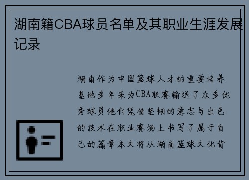 湖南籍CBA球员名单及其职业生涯发展记录